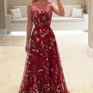 import placeholder for a line bateau burgundy floral lace long 160219826